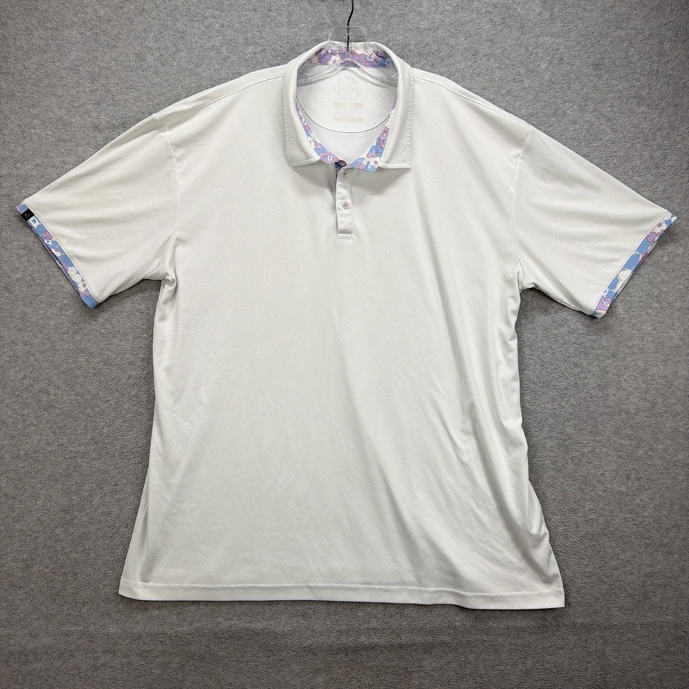 Swannies Polo Shirt Mens XXXL White Floral Performance Golf Tennis Active McCoy